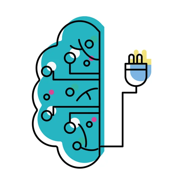 Inteligencia Circuito Cerebral Color Movido Con Ilustración Vector Cable Alimentación — Archivo Imágenes Vectoriales