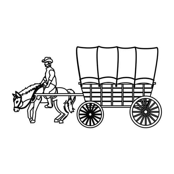 Cheval Ligne Avec Chariot Véhicule Transport Vectoriel Illustration — Image vectorielle