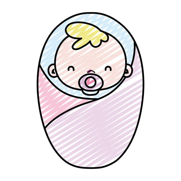 涂鸦美容婴儿头像与奶嘴和毯子矢量插图 — 图库矢量图片