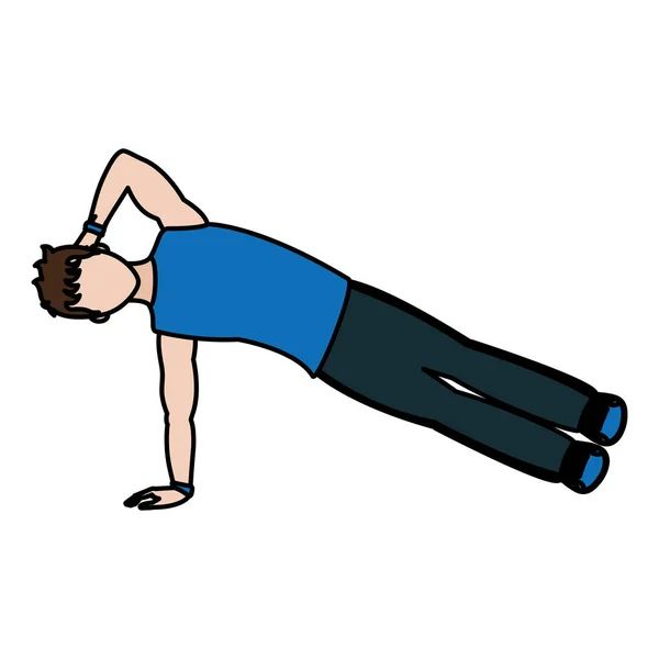 Color Fitness Man Side Planks Training Vector Illustration — Stock Vector