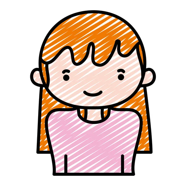 Doodle Mulher Bonito Com Penteado Moda Blusa Vetor Ilustração — Vetor de Stock