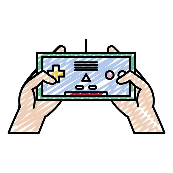 Doodle Tecnología Controlador Videojuegos Electrónicos Las Manos Ilustración Vectorial — Vector de stock