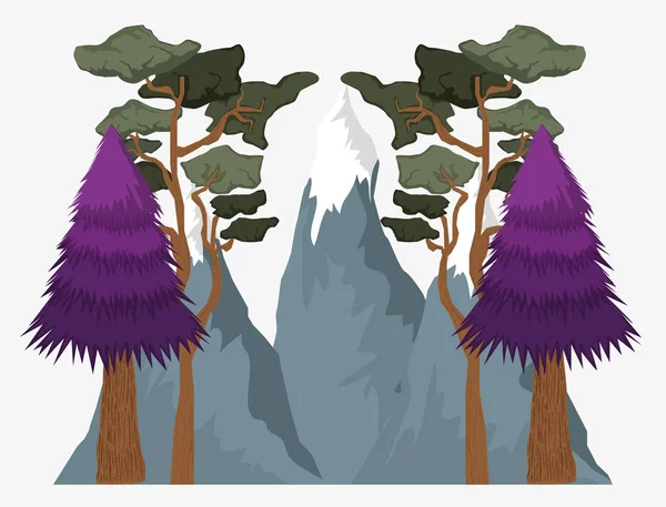 Wanderlust Krajina Stromy Ledovými Horami Spojenými Mrazem Vektorové Ilustrace — Stockový vektor