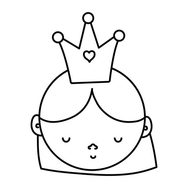 Line Cute Woman Head Haistyle Crown Vector Illustration — Stock Vector