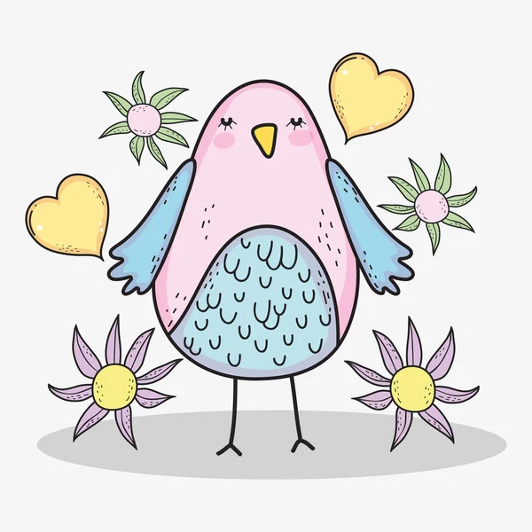 Vogel Mit Herzen Und Blumen Zum Valentinstag Vektor Illustration — Stockvektor
