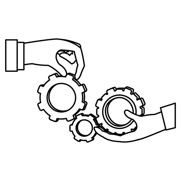 Lijn Zakenlieden Handen Met Industrie Vistuig Engineering Vectorillustratie — Stockvector