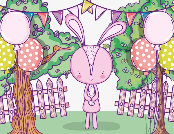 Happy Rabbit Birthday Balloons Party Banner Vector Illustration — стоковый вектор