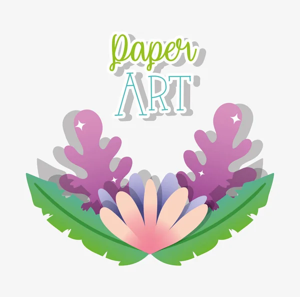 Paper art with leaves and flowers cartoons vector illustration graphic design