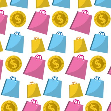 shoppig çanta ve sikke para birimi arka plan vektör çizim