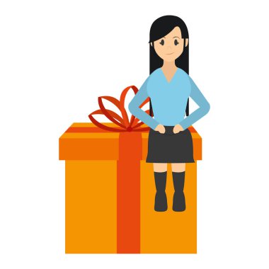 şerit yay vektör çizim ile mevcut hediye oturan kadın