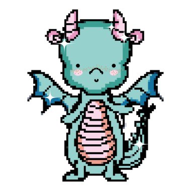 Kanatlı piksel şirin ejderha hayvan illüstrasyon vektör