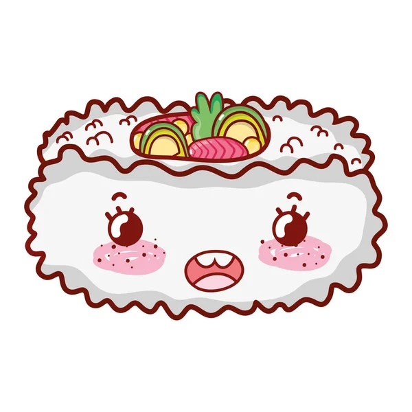 Kawaii Nigiri Sushi Mignon Japonais Alimentaire Vecteur Illustration — Image vectorielle