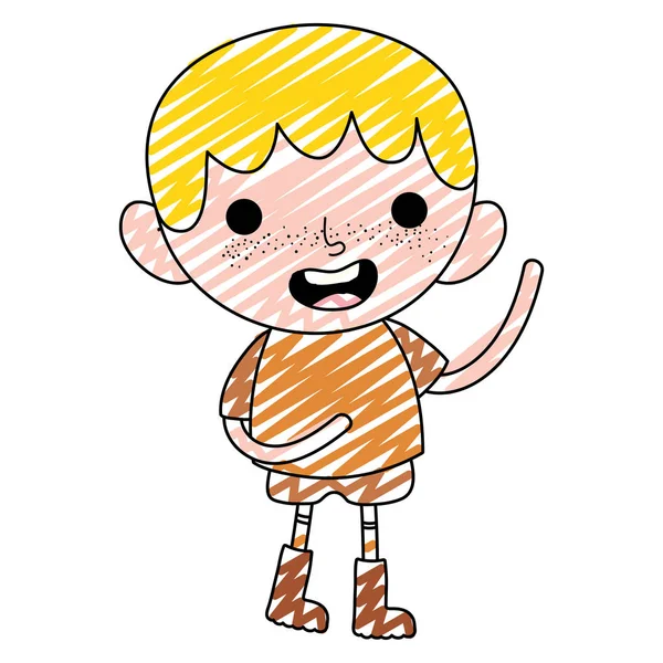 Doodle Ευτυχισμένο Παιδί Αγόρι Shirt Και Σύντομη Διανυσματικά Εικονογράφηση — Διανυσματικό Αρχείο