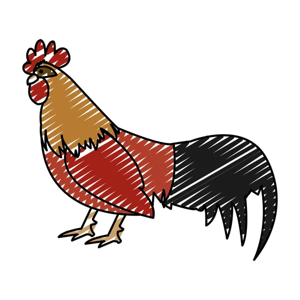 Doodle Gallo Fattoria Animale Con Piume Ali Vettoriale Illustrazione — Vettoriale Stock