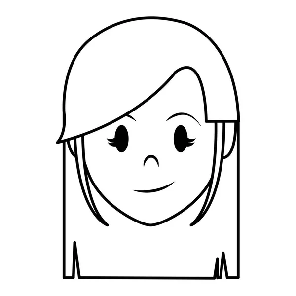 Línea Feliz Mujer Cabeza Con Largo Peinado Vector Ilustración — Vector de stock