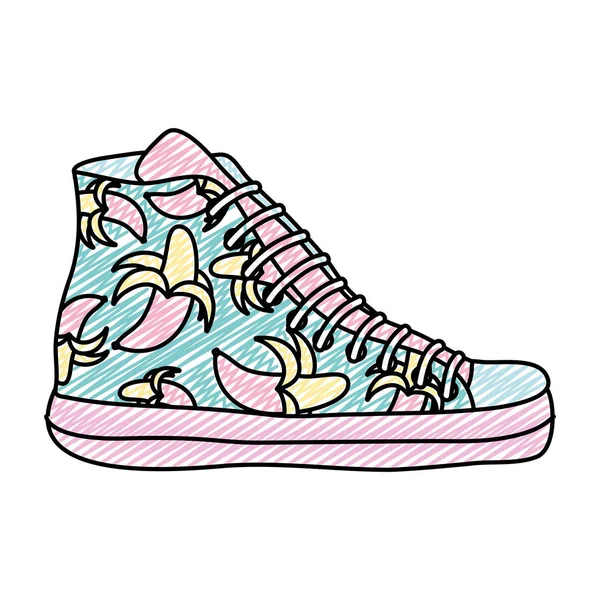 Doodle Fashion Sneaker Shoes Bananas Style Vector Illustration — Stock Vector