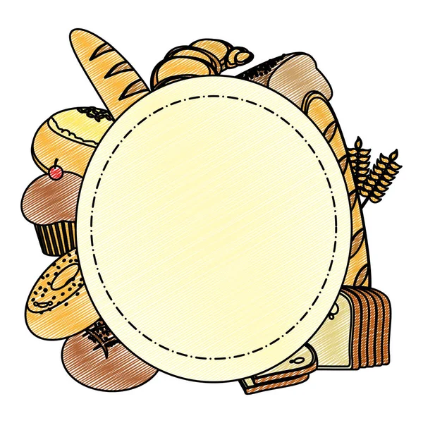 Emblema Doodle Con Deliciosos Panes Alimento Orgánico Vector Ilustración — Vector de stock