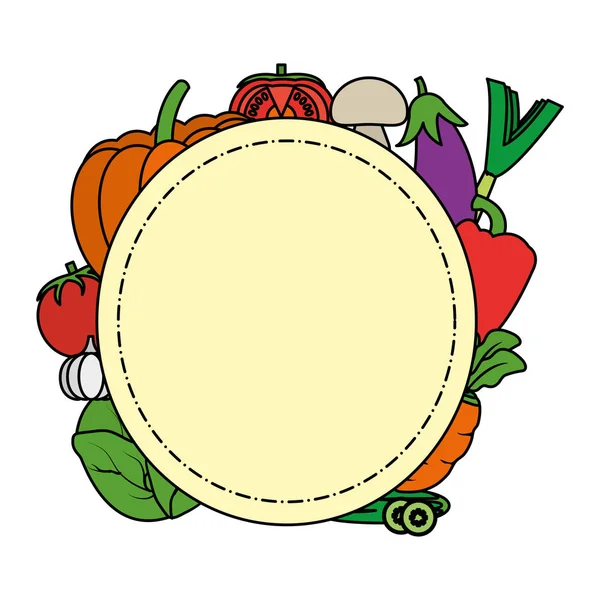 Цвет Натуральных Овощей Органические Продукты Питания Вокруг Эмблемы Векторной Иллюстрации — стоковый вектор