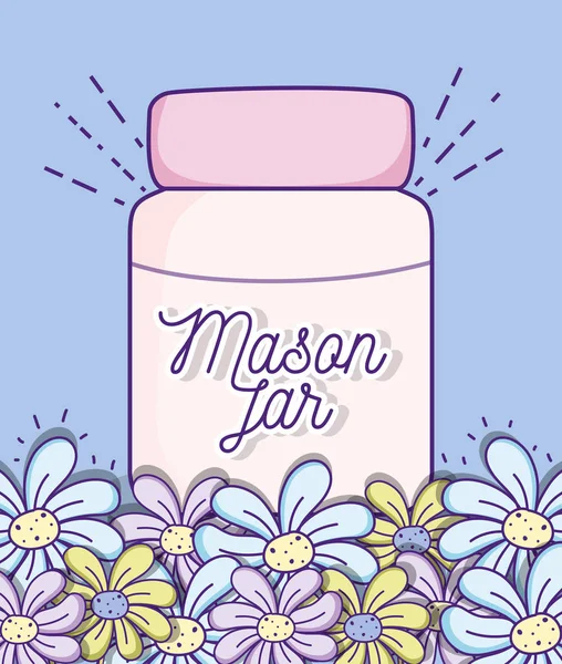 Frasco Maçom Com Flores Vintage Desenho Cores Pastel Vetor Ilustração — Vetor de Stock