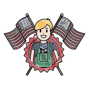 ABD bayrakları ve ulus amblemi vektör çizim ile mekanik doodle