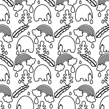 bitki yaprakları ve gökkuşağı arka plan vektör çizim ile çizgi fil