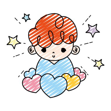 yakışıklı çocuk yürekleri doodle ve yıldız illüstrasyon vektör