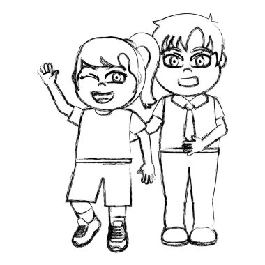 Grunge komik kız ve erkek çocuk arkadaş illüstrasyon vektör