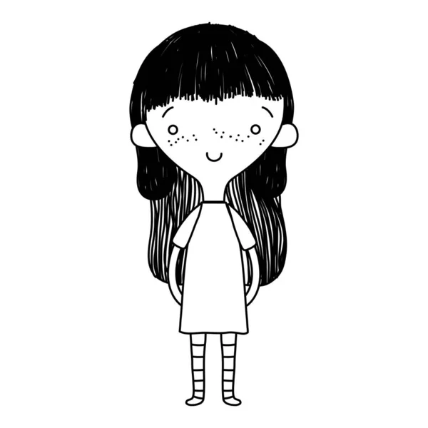 Linia Szczęśliwy Dziewczyna Długimi Włosami Styl Wektor Ilustracja — Wektor stockowy