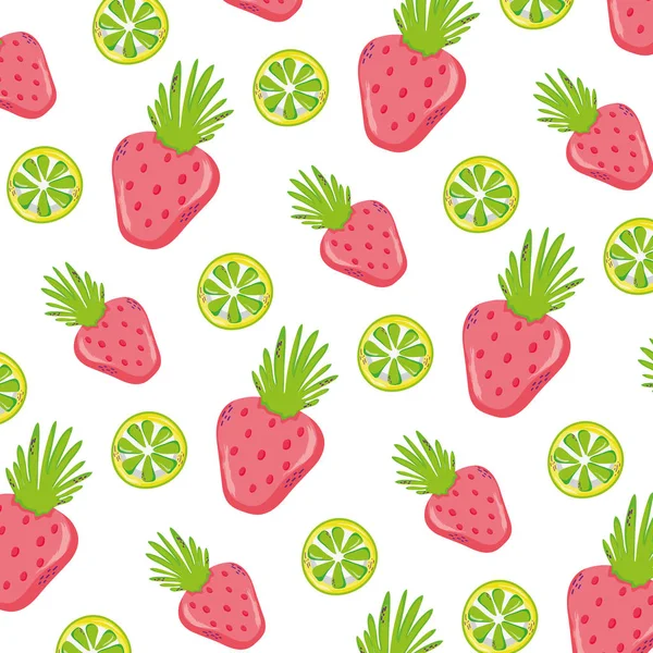 Fresa Exótica Frutas Limón Fondo Vector Ilustración — Vector de stock