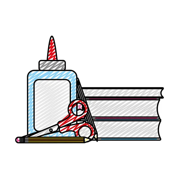 Tutkal Doodle Kitaplar Okul Araçları Makasla Illüstrasyon Vektör — Stok Vektör