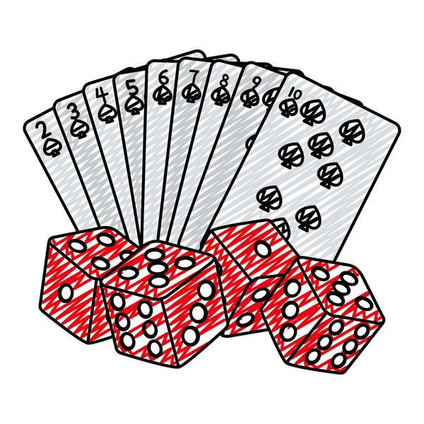 Doodle Poker Kartları Maça Oyun Vektör Çizim Dices — Stok Vektör