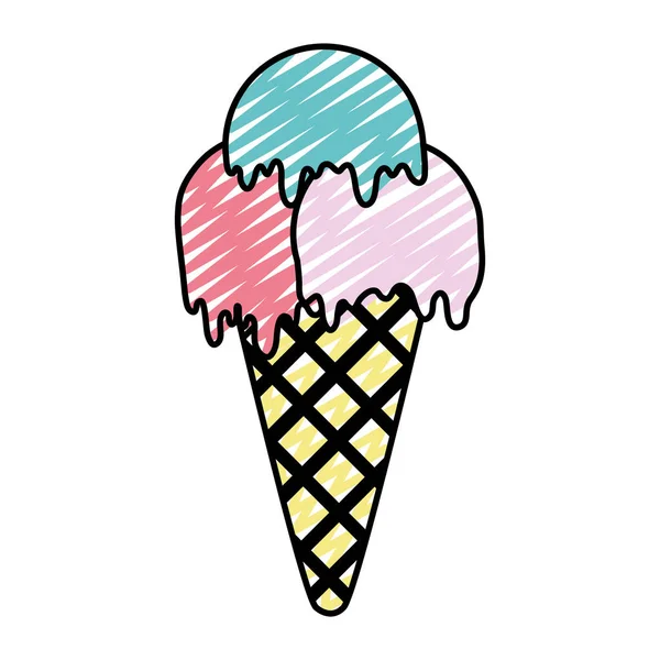 Crème Glacée Sucrée Doodle Avec Illustration Vectorielle Trois Boules — Image vectorielle