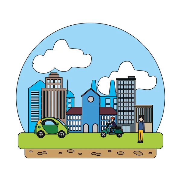 カラー生態都市の介護環境のベクトル図の建物 — ストックベクタ