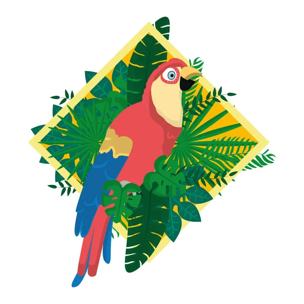 Папуга Птах Екзотичними Рослинами Листя Векторні Ілюстрації — стоковий вектор