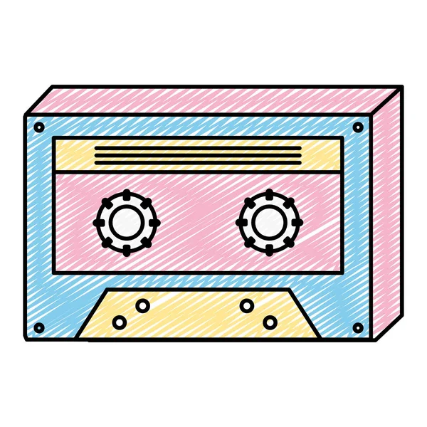 Doodle Stereo Retro Kassettenband Audio Vektor Illustration — Stockvektor