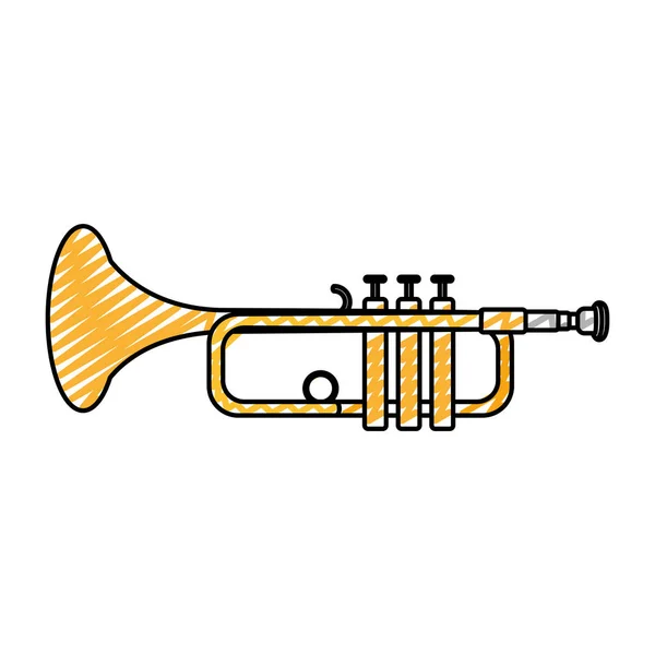Doodle Hudební Trumpeta Nástroj Umělecké Melodie Vektorové Ilustrace — Stockový vektor