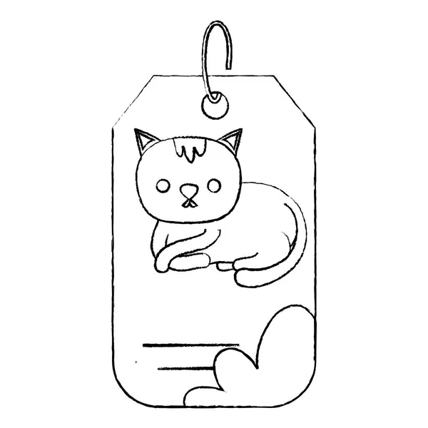 Гранж Тег Кошка Милая Животная Векторная Иллюстрация — стоковый вектор