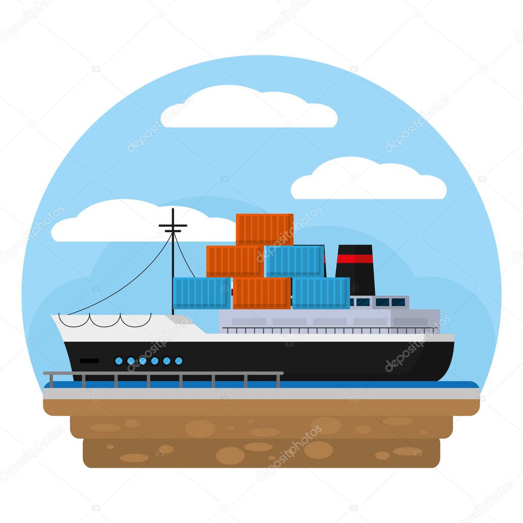 ship export transport with delivery containers vector illustration
