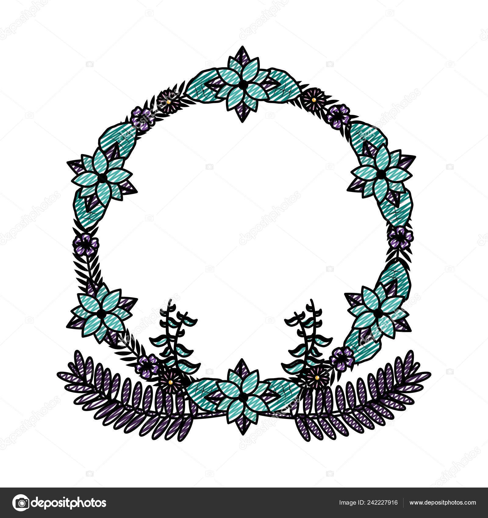 落書きサークル エキゾチックな葉と枝と花ベクトル イラスト ストックベクター C Stockgiu