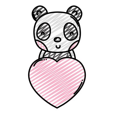 Doodle panda kalp aşık erkek vektör çizim imzalamak