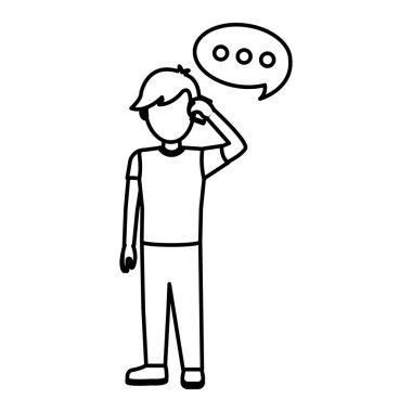 çizgi çocuk çocuk Smartphone ve sohbet kabarcık vektör çizim ile arama