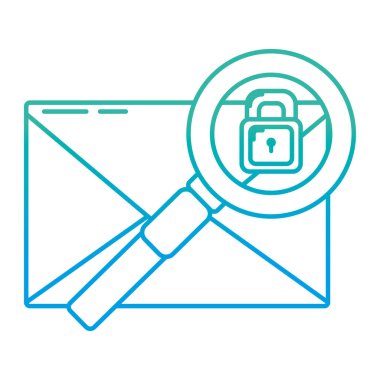 satır e-posta iletisiyle büyüteç ve asma kilit vektör çizim bozulmuş