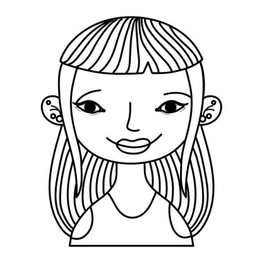 uzun saç modeli ve bluz vektör çizim satırı şirin kadınla