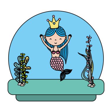 renk güzellik siren tacı ve saç modeli deniz vektör çizim ile