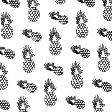 satır egzotik ananas tropikal meyve arka plan vektör çizim