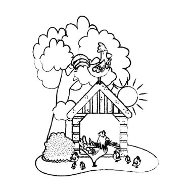 renk ev çiftlik ile koyunlar hayvan ve ağaç vektör çizim