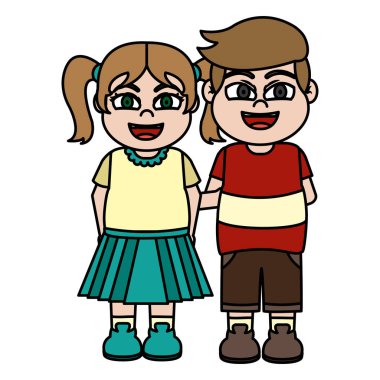 renkli mutlu kız ve erkek çocuk arkadaş illüstrasyon vektör