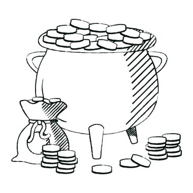 nakit para vektör çizim grunge pot kazan ve sikke çanta