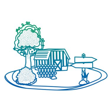 bozulmuş çizgi ev çiftlik ağaç ve ahşap bildirimleri vektör çizim ile