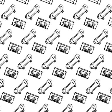 Grunge kaykay nesne ve kaset kaset arka plan vektör çizim